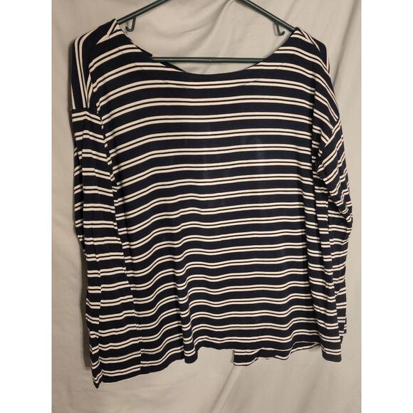 Loft Long Sleeve Striped Shirt with cut-out/tie back Size Small (Navy) - Picture 1 of 3